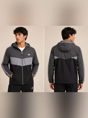 New Balance Men's Hooded Windbreaker Jacket - Black & Gray Colorblock